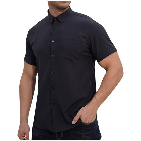 Business Casual Shirts for Men Big and Tall L-6X Short Sleeve Tshirts Shirt with Pocket Button-Down Collared Solid Color Slim Tees Tops