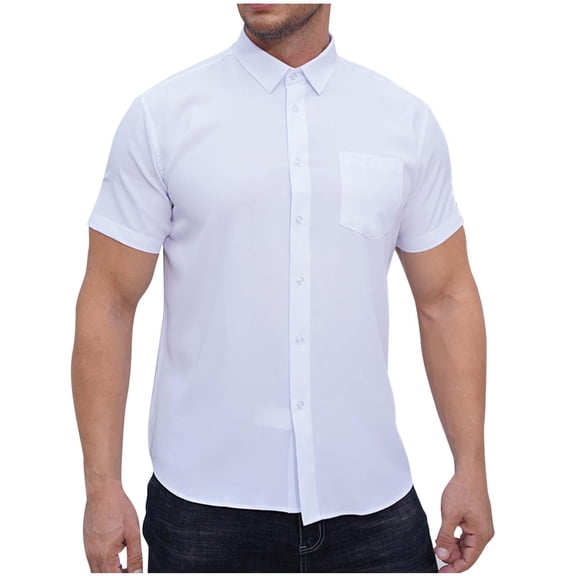 Business Casual Shirts for Men Big and Tall L-6X Short Sleeve Tshirts Shirt with Pocket Button-Down Collared Solid Color Slim Tees Tops Clearance