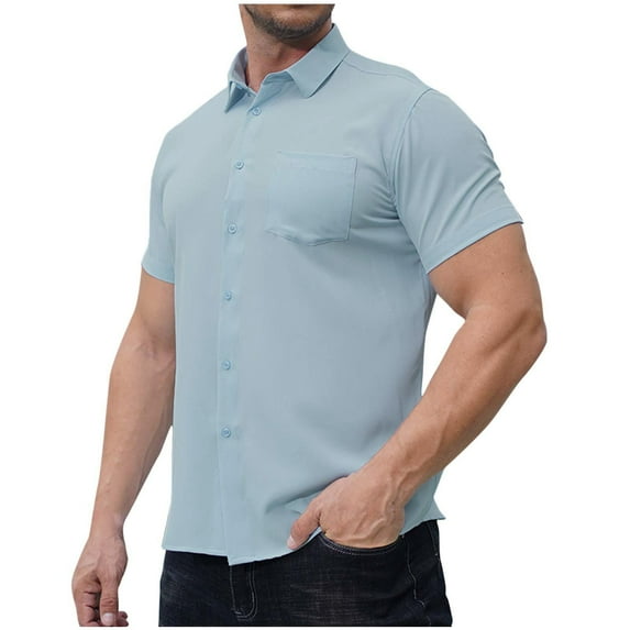 Business Casual Shirts for Men Big and Tall L-6X Short Sleeve Tshirts Shirt with Pocket Button-Down Collared Solid Color Slim Tees Tops