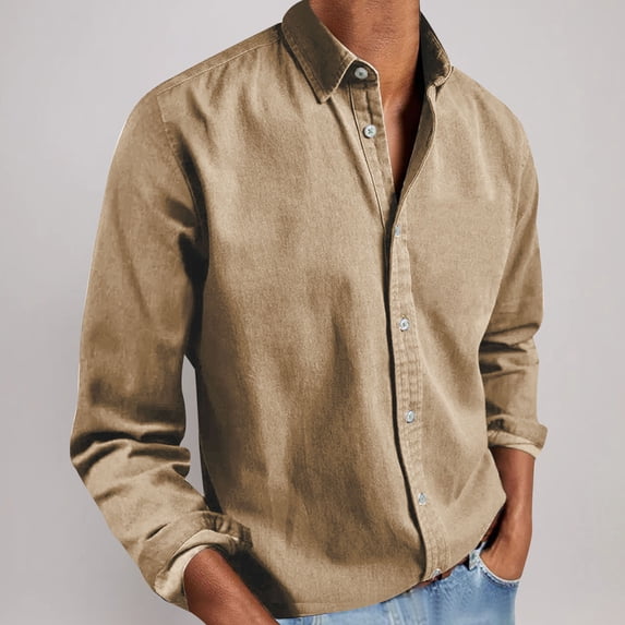 Business Casual Shirts for Men Long Sleeve Button-Down Collared Tshirts Shirt Mens Solid Color Loose Breathable Lapel Office Work Tops