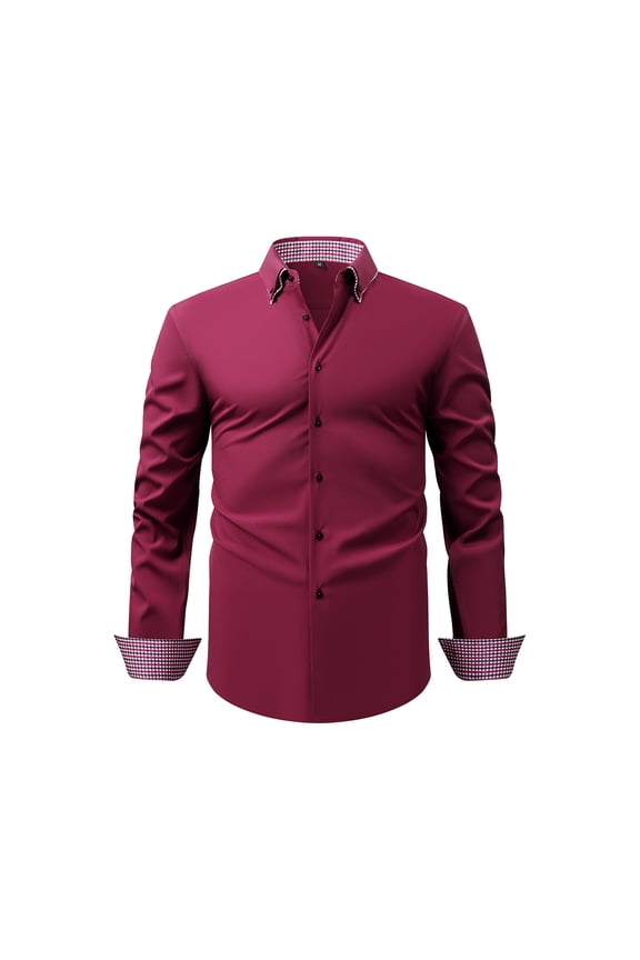 Business Casual Shirts for Men Long Sleeve Button-Down Collared Tshirts Shirt Mens Trendy Plaid Printed Stretchy Slim Dress Office Work Tops