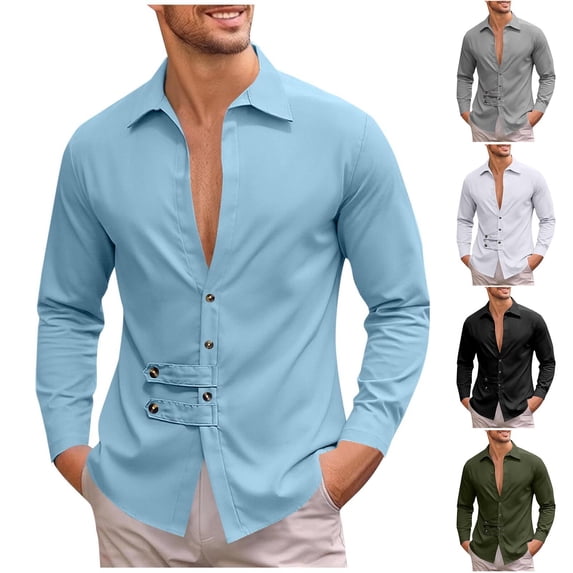 Business Casual Shirts for Men with Extra Buttons Long Sleeve Office Travel Button Down Collared Blouse Tops (XL, Light Blue)