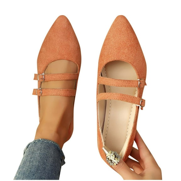 Business Casual Shoes Women Fashionable Casual Versatile Breathable Spring and Summer Comfortable Flat Shoes Pointed Toe Flats for Women Dressy Ballet Flat Mary Flats with Buckle Strap
