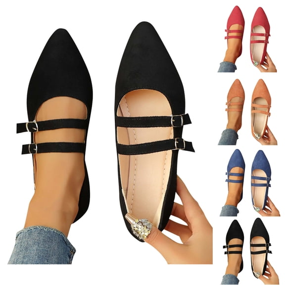Business Casual Shoes Women Fashionable Casual Versatile Breathable Spring and Summer Comfortable Flat Shoes Pointed Toe Flats for Women Dressy Ballet Flat Mary Flats with Buckle Strap
