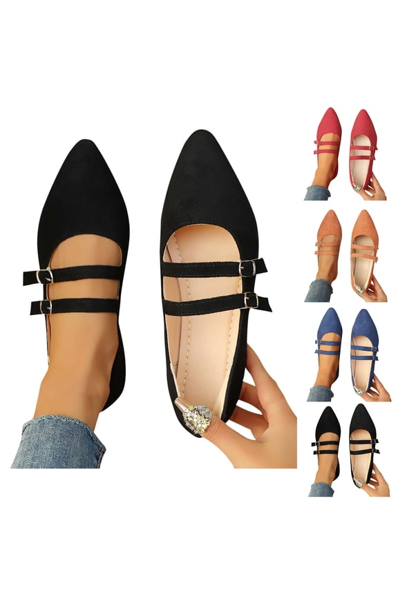 Business Casual Shoes Women Fashionable Casual Versatile Breathable Spring and Summer Comfortable Flat Shoes Pointed Toe Flats for Women Dressy Ballet Flat Mary Flats with Buckle Strap