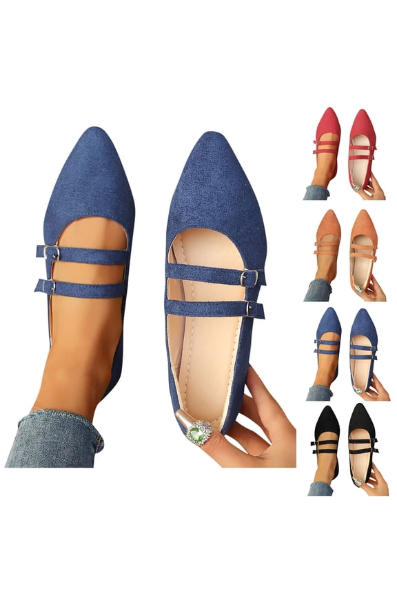 Business Casual Shoes Women Fashionable Casual Versatile Breathable Spring and Summer Comfortable Flat Shoes Pointed Toe Flats for Women Dressy Ballet Flat Mary Flats with Buckle Strap