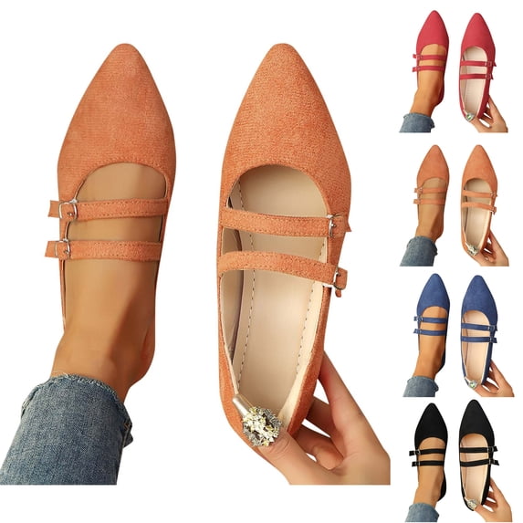 Business Casual Shoes Women Fashionable Casual Versatile Breathable Spring and Summer Comfortable Flat Shoes Pointed Toe Flats for Women Dressy Ballet Flat Mary Flats with Buckle Strap