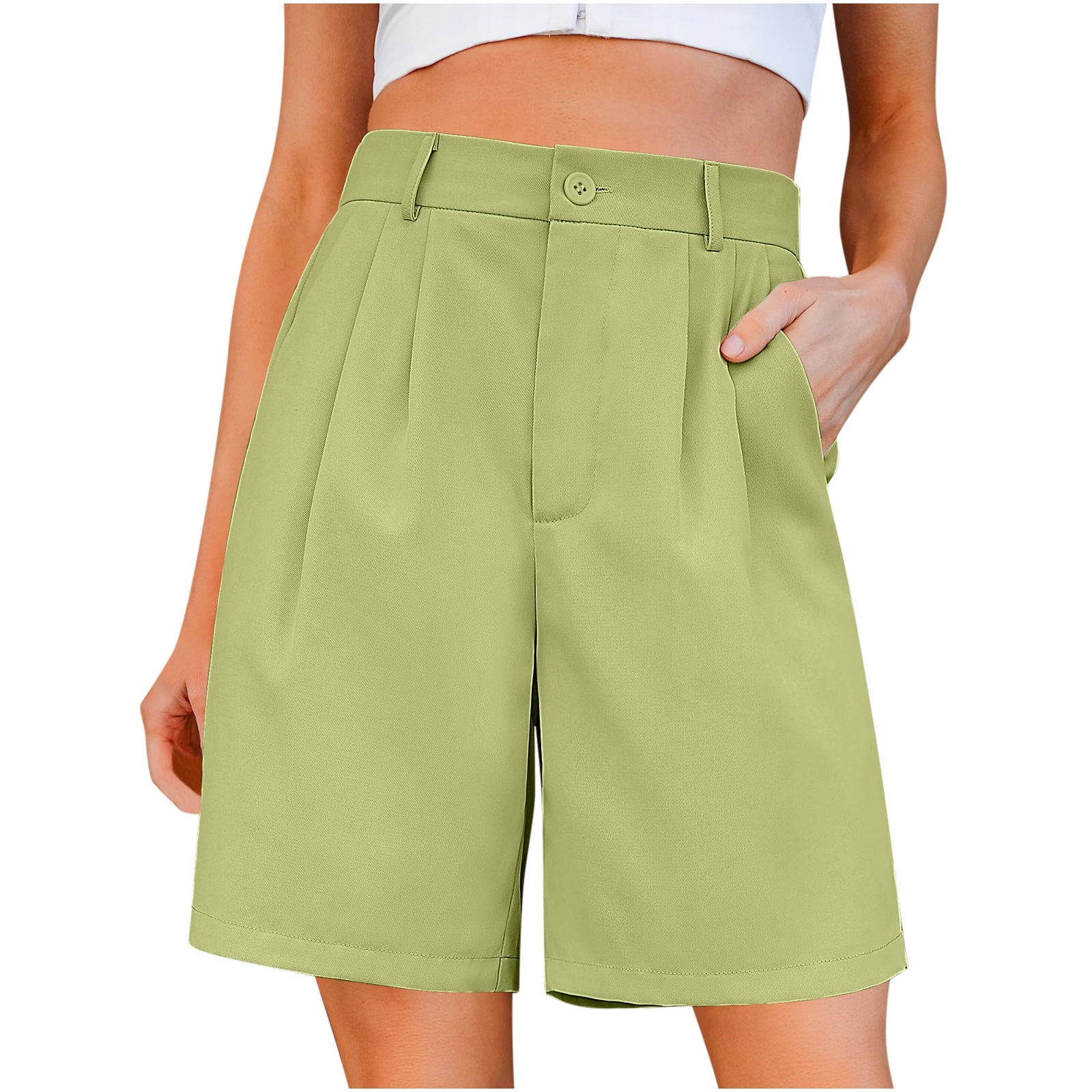 【WOOHWA】FOLD-UP BERMUDA PANTS Business Casual Shorts for Women 2024 Summer High Waisted