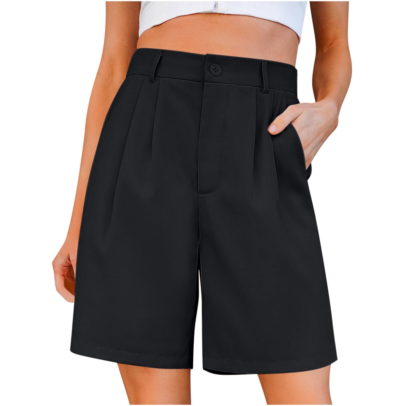 【BohemSeo】 OPEN POCKET BERMUDA PANTS Business Casual Shorts for Women 2024 Summer High Waisted