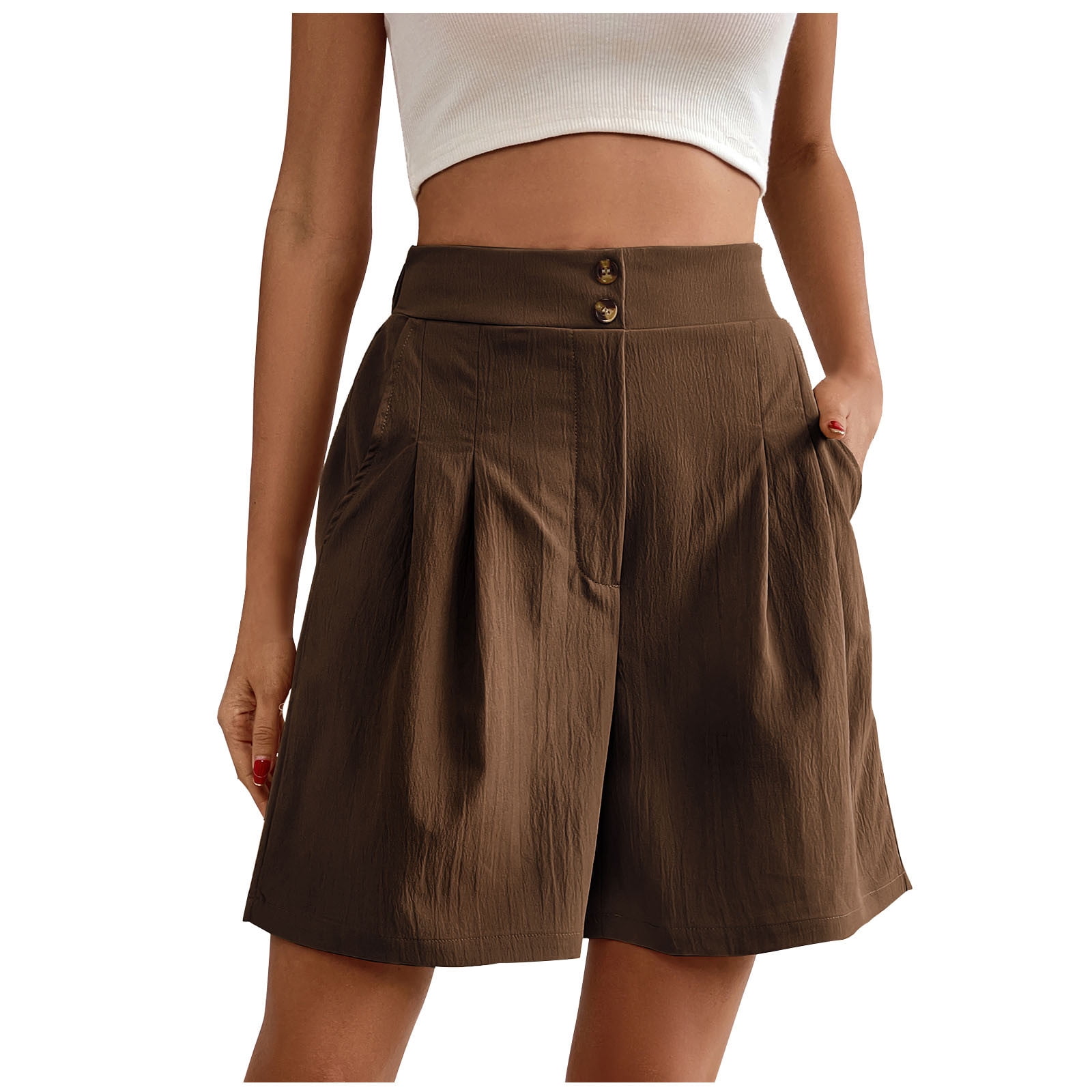 Business Casual Shorts for Women Wide Leg High Waisted Formal Shorts Ladies Office Work Suit Shorts Solid Color Small Coffee