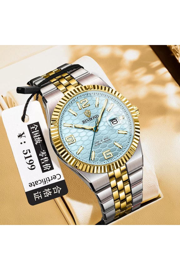 Business Casual Steel Belt Log Luminous Waterproof Quartz Watch