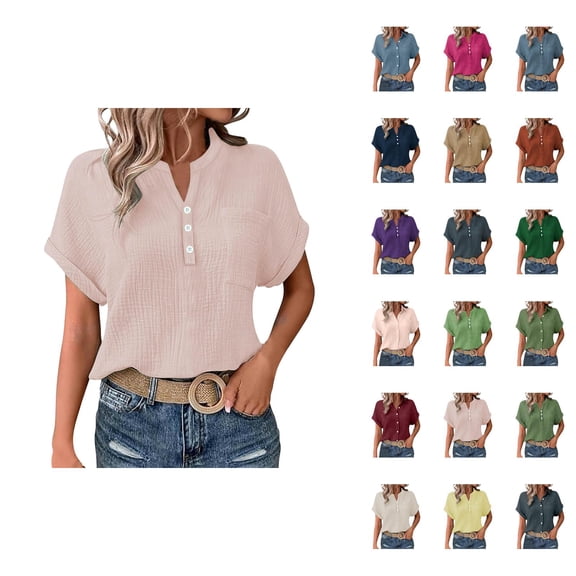 Business Casual T Shirts for Women 2025 Short Sleeve Button Down Collared Plain Tshirt Blouse Womens T Shirts