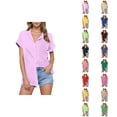 thumbnail image 1 of Business Casual T Shirts for Women Short Sleeve Button Down Collared Cotton Linen Casual Loose Plain Tshirt Blouse, 1 of 8