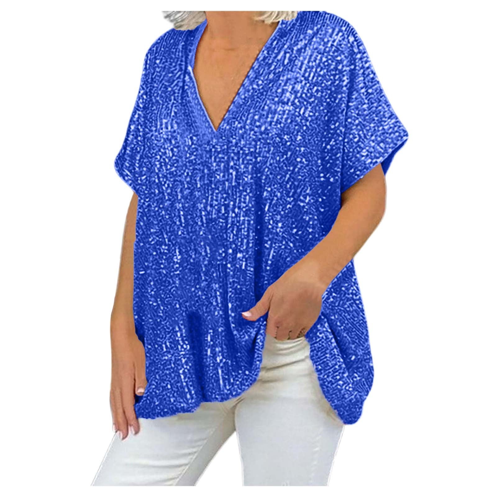 Business Casual Top Women Sequin V Neck : Short Sleeve City Style Crop ...