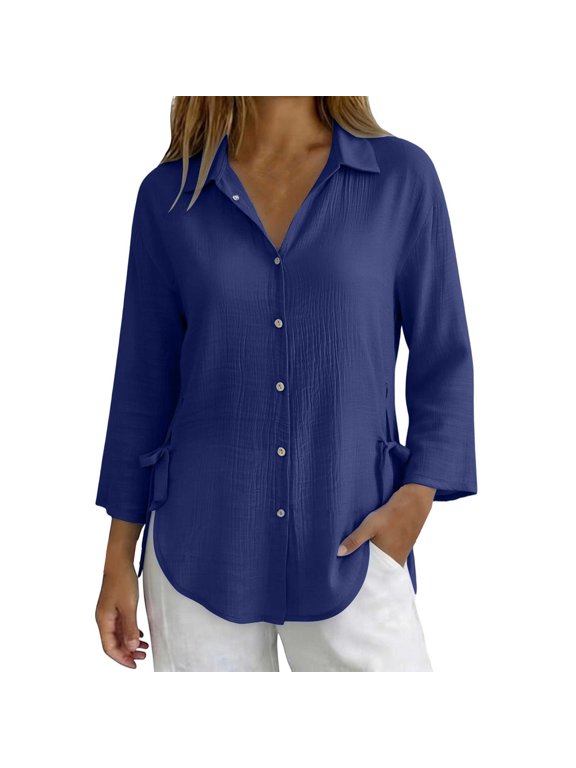 Business Casual Tops Long Sleeve Casual Shirts for Women Cute Tops Lightweight Oversized Shirt for Women Casual Tops for Women Work Tops Travel and Daily Wear,Navy,M