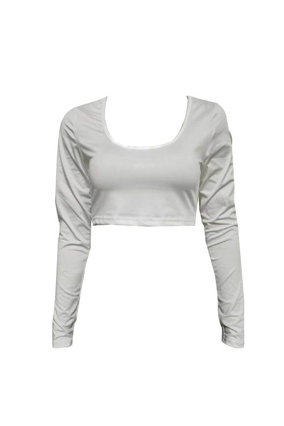 Business Casual Tops for Women Solid Color Bottom Shirt Short Cut Low Cut with Navel Tight Fitting Long Sleeved T Shirt for Women Underscrub,White,M