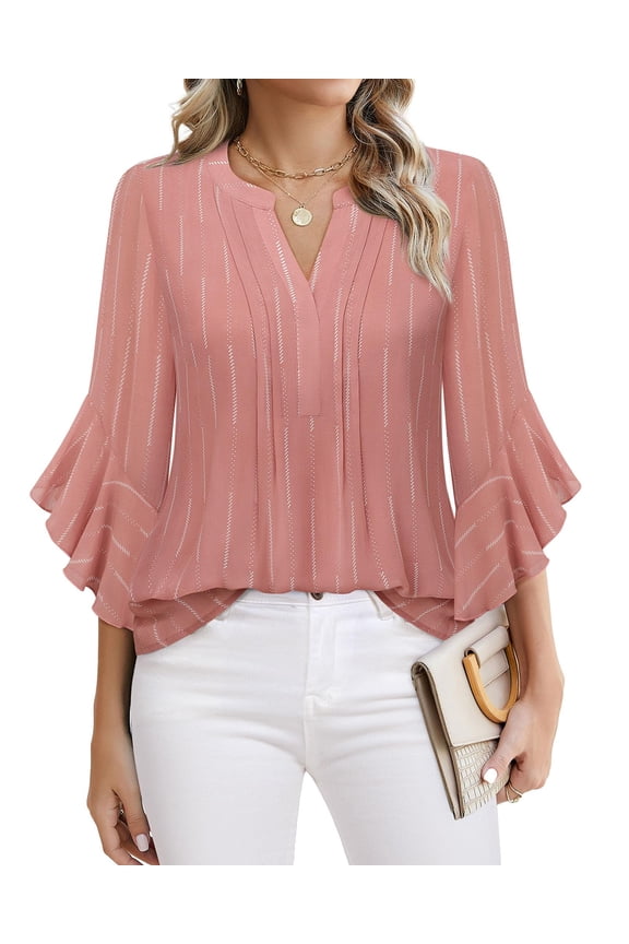 Business Casual Tops for Women: Work Attire for Office - Fall Blouses for Women 2025 - Dress Shirts for Women 3/4 Sleeve Professional Formal Clothes Dressy Ladies Tops Elegant Fall Chiffon