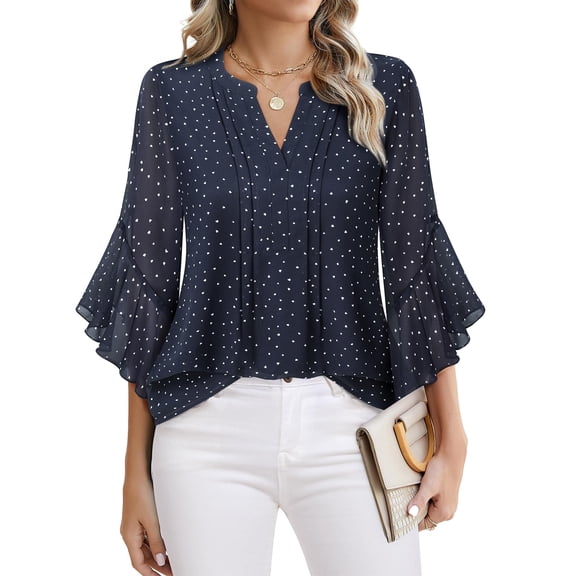 Business Casual Tops for Women: Work Attire for Office - Fall Blouses for Women 2025 - Dress Shirts for Women 3/4 Sleeve Professional Formal Clothes Dressy Ladies Tops Elegant Fall Chiffon