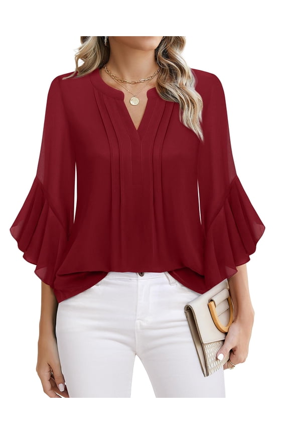 Business Casual Tops for Women: Work Attire for Office - Fall Blouses for Women 2025 - Dress Shirts for Women 3/4 Sleeve Professional Formal Clothes Dressy Ladies Tops Elegant Fall Chiffon