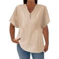 thumbnail image 1 of Business Casual Tops for Women Casual Solid Color Button V Neck Plus Size Short Sleeve Tee Summer Tops, 1 of 5