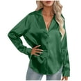 thumbnail image 1 of Business Casual Tops for Women Classic Lapel Button up Shirts Long Sleeve Collared Work Office Solid Color Blouse(Green,S), 1 of 4
