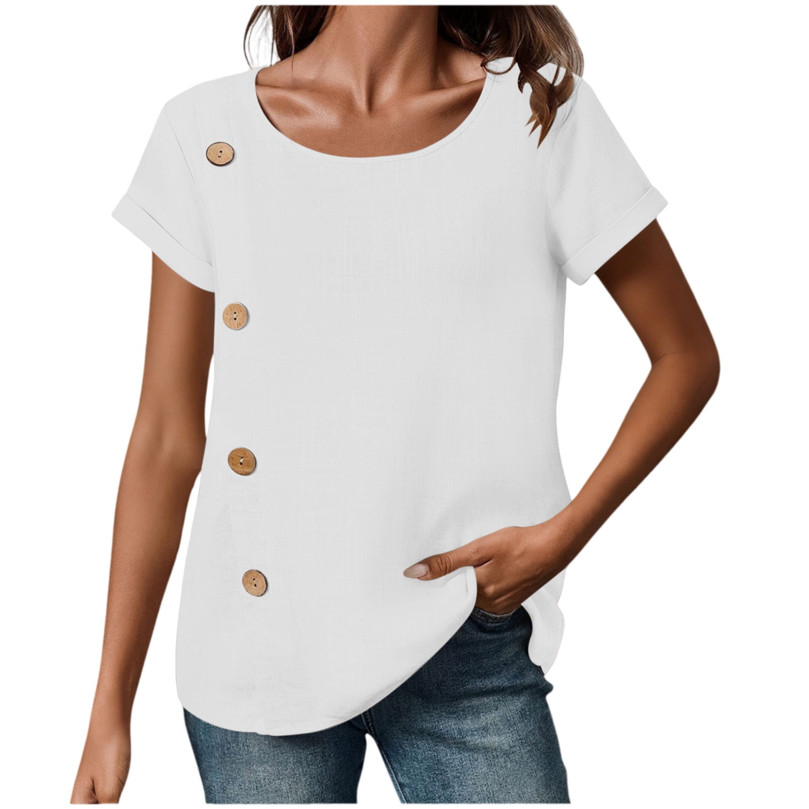 Business Casual Tops for Women Crew Neck Short Sleeve Work Shirts ...