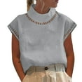 thumbnail image 1 of Husipze Business Casual Tops for Women Mock Neck Short Sleeve Summer Blouse Cotton Linen Shirt Tops Turtleneck Dressy Pullover Gray 2XL on Clearance, 1 of 6