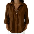thumbnail image 1 of Business Casual Tops for Women Stand Collar Solid Button Front Loose Casual Shirt Summer Clothes for Women, 1 of 4