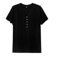 thumbnail image 1 of Business Casual Tops for Women V Neck Plain Button T Shirts Blouses Ruched Short Sleeve Tunic Tops to Wear with Leggings, 1 of 6