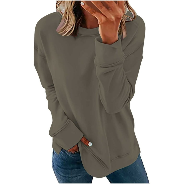 Business Casual Tops for Women Women Long Sleeves Casual Shirts Color Round Neck Sweatshirt Pullover Loose Tunic Tops Gray 3XL Walmart
