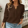 thumbnail image 1 of Business Casual Tops for Women with Pockets Long Sleeve Button V Neck Work Blouses Ladies Casual Solid Loose Comfort Basic Pullover Tops, 1 of 7