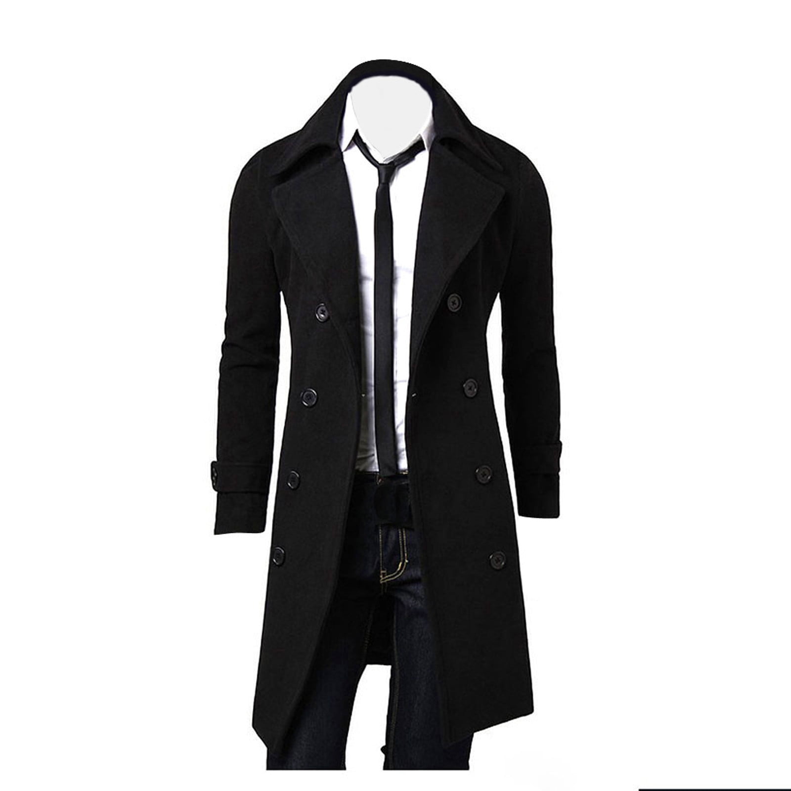 Business Casual Trench Coat for Men Winter Classic Notched Collar