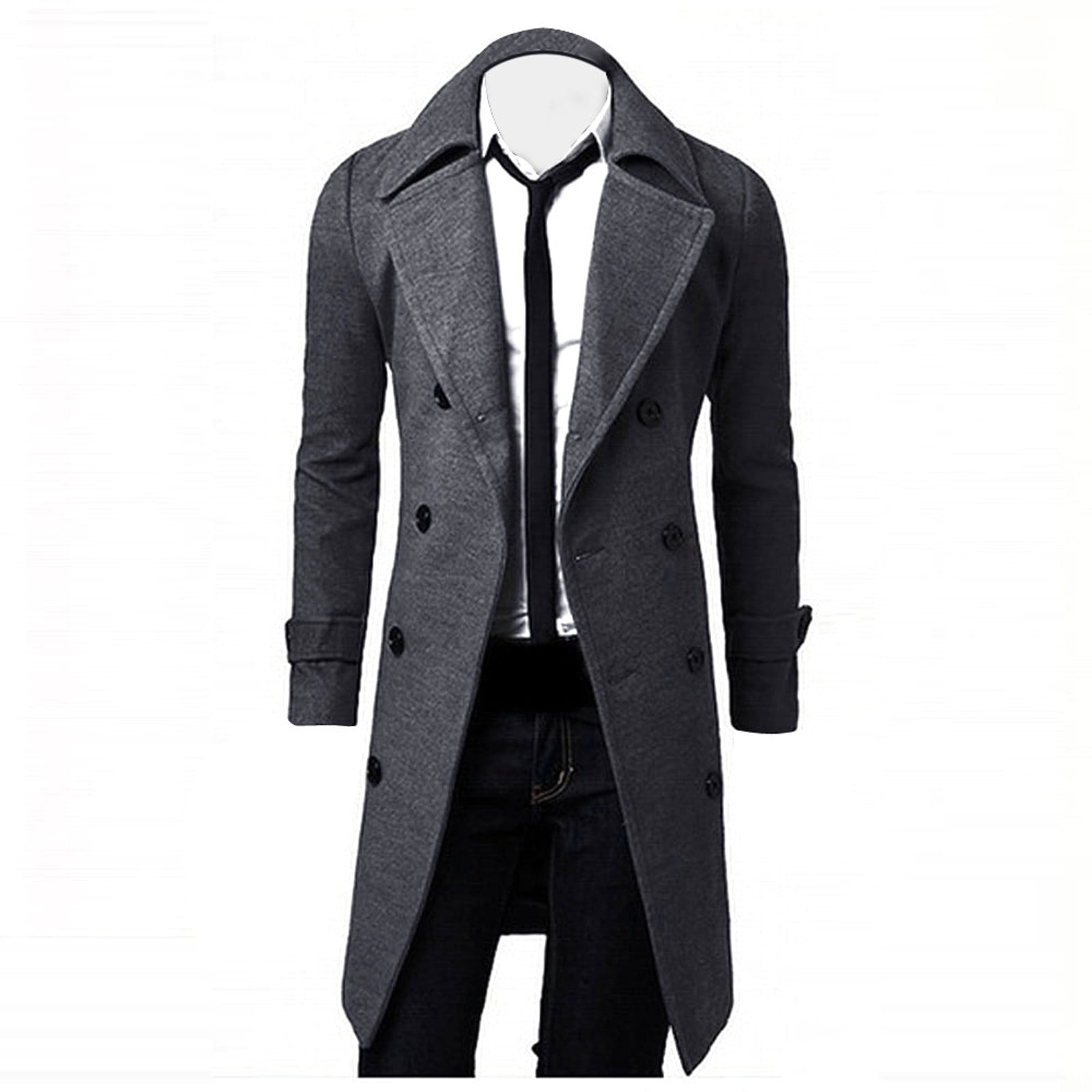 Business Casual Trench Coat for Men Winter Classic Notched Collar