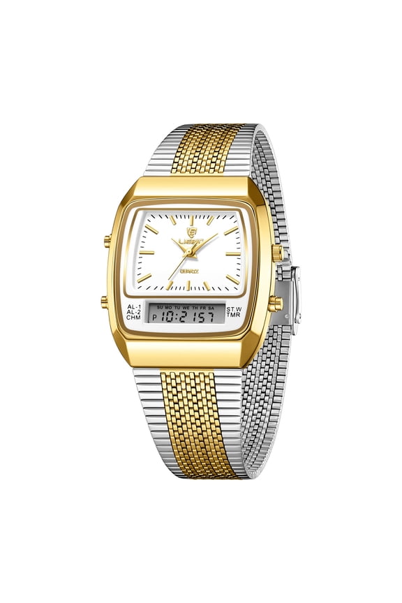 Business Casual Waterproof Quartz Watch with Analog-Digital Display, Multifunctional Features, Water Resistance, and Elegant Metal Bracelet for Professional and Daily Use