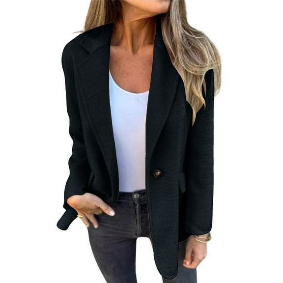 Business Casual Wool Blend Open Front for Women Office Short Coat