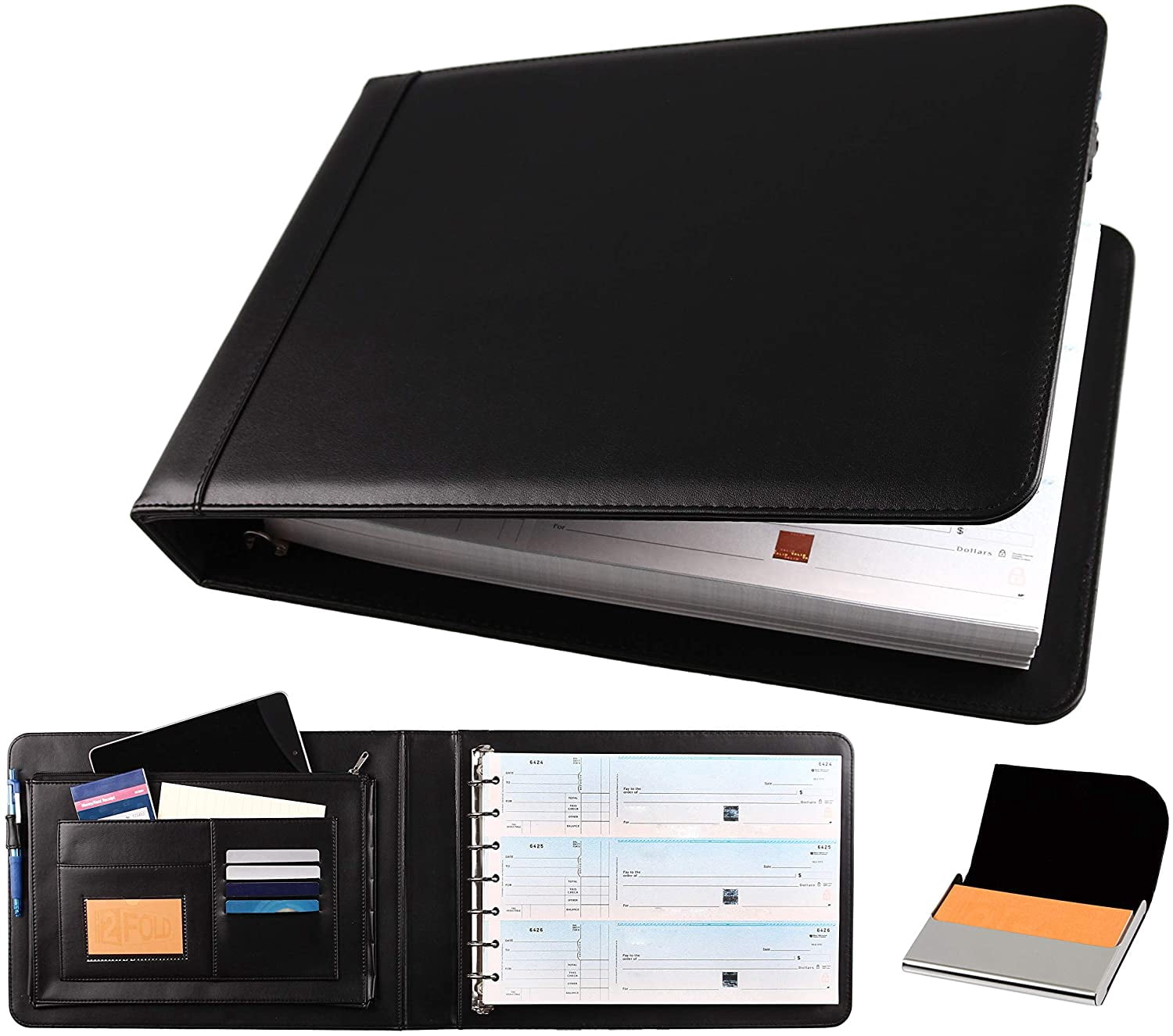 Business Check Binder 7 Ring for 3-Up Size Checks with Extra Card Case ...