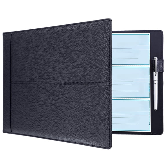 Business Checkbook Binder for Business Checks, Checks Capacity, PU Leather Check Book Binder Cover with Zipper Pouch, Executive Organizer Portfolio Holder for Sheets