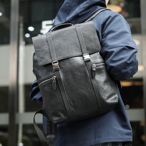 Business Commuting Cowhide Large Capacity Backpack,Black