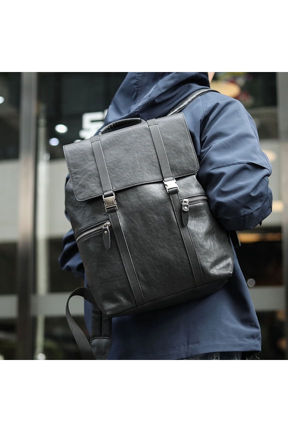 Business Commuting Cowhide Large Capacity Backpack,Black