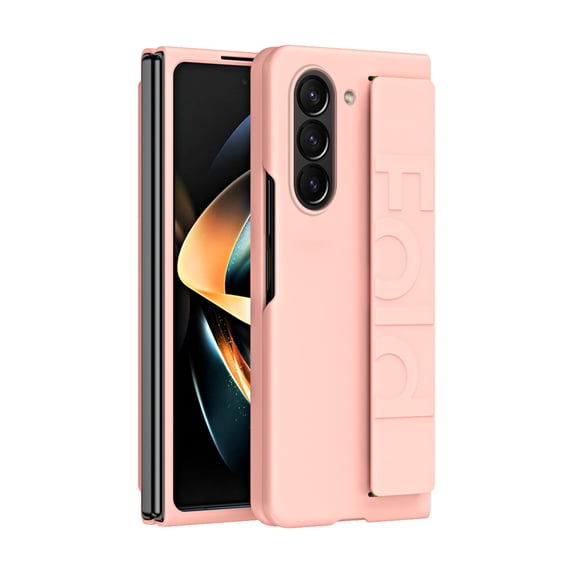 Business Cover Case for Samsung Galaxy Z Fold 6 5G, Hand Strap Wristband Anti-Scratch Drop Protection Slim Hard PC Folding Phone Protective Case for Samsung Galaxy Z Fold 6, Pink