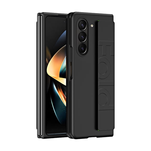 Business Cover Case for Samsung Galaxy Z Fold 6 5G, Hand Strap Wristband Anti-Scratch Drop Protection Slim Hard PC Folding Phone Protective Case for Samsung Galaxy Z Fold 6, Black