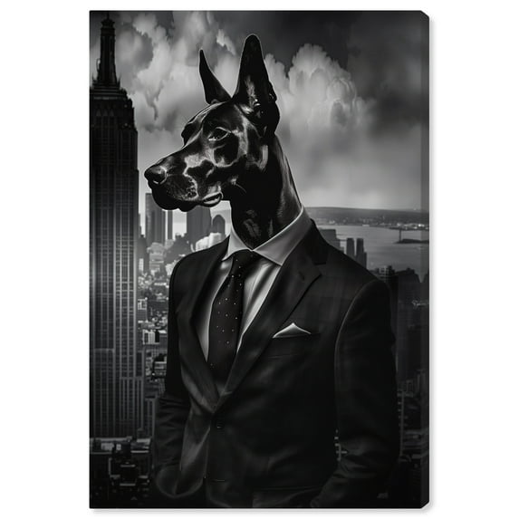 Business Doberman Black And White Canvas Wall Art Prints For Men by Notoriart, Gallery Wrapped, 24"x36"