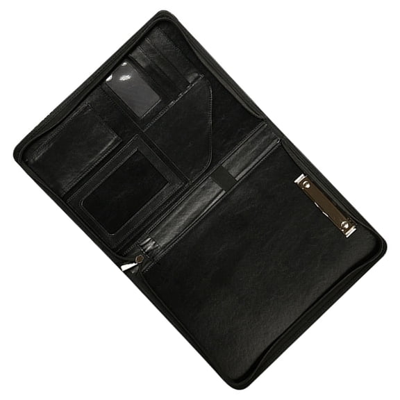 Business Document File Case with Clipboard Multiple Compartments Zippered Conference Folder with Card Holder