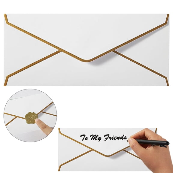 Business Envelopes with Gold Border,#10 Standard Mailing Envelopes for Letters and Checks,Paper with Gold Stickers,letter envelopes,mailing supplies,White,1PC