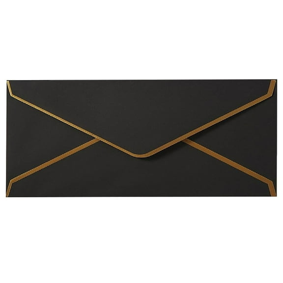 Business Envelopes with V-Flap, Gold Border 1 Pack, Envelopes Made of 150gsm Paper, Standard Envelopes with Gold Stickers for Office, Checks, Letter Mailing,Invitation, Multicolor(Black,9.5x4")