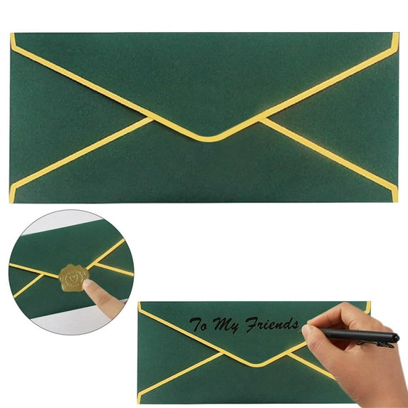 Business Envelopes With V Gold Border 10 Envelope Made Of 150Gsm Paper Standard Envelopes With Gold Stickers For Checks Letter Mailing