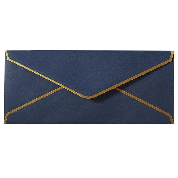Business Envelopes with V-Flap,Gold Border Envelope, Standard Envelopes with Gold Stickers for Office, Checks, Letter Mailing Blue by Toyeng