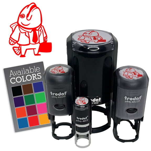 Business Fish Executive Suit Tie Briefcase Self-Inking Rubber Stamp for Stamping Ink Stamper Crafting Planners - 3/4 Inch Small - Yellow Ink