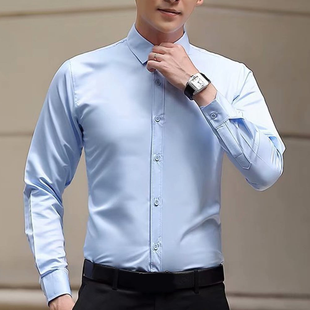 Premium Light Blue Business Dress Shirts For Men Slim Fit Long Sleeve