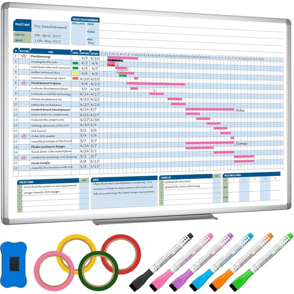 Business Gantt Chart Board  40"x24" Professional Project Management Whiteboard with Tapes & Markers